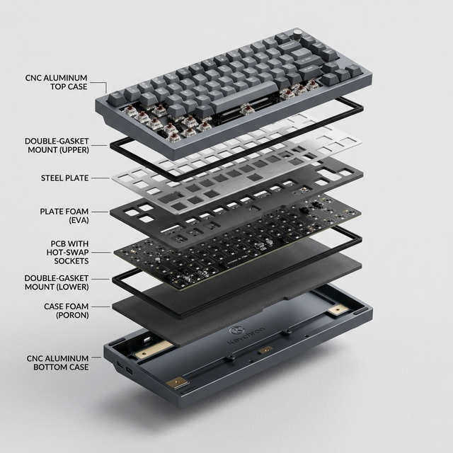 Exploded view of Q1 Pro keyboard layers